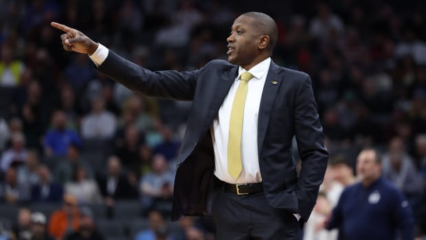 Mar 16, 2023; Sacramento, CA, USA; Missouri Tigers head coach Dennis Gates watches game action against the Utah State Aggies during the second half at Golden 1 Center.